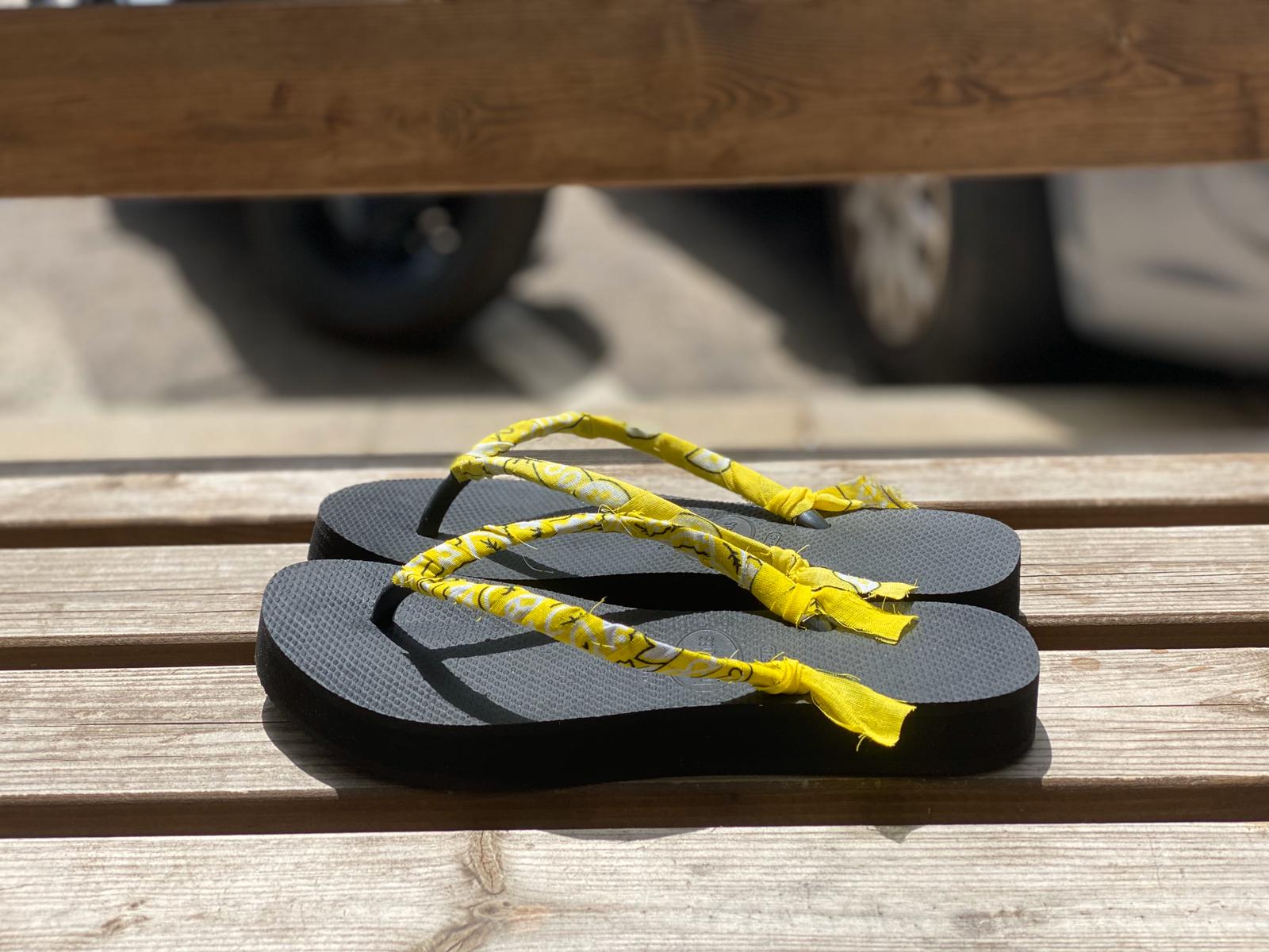 yellow platform flip flops